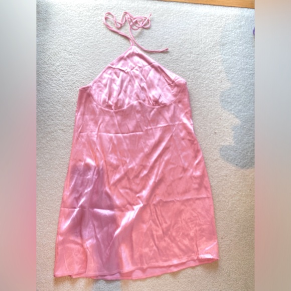 NWT ZARA Satin halter neck dress size L pastel pink - Picture 3 of 13